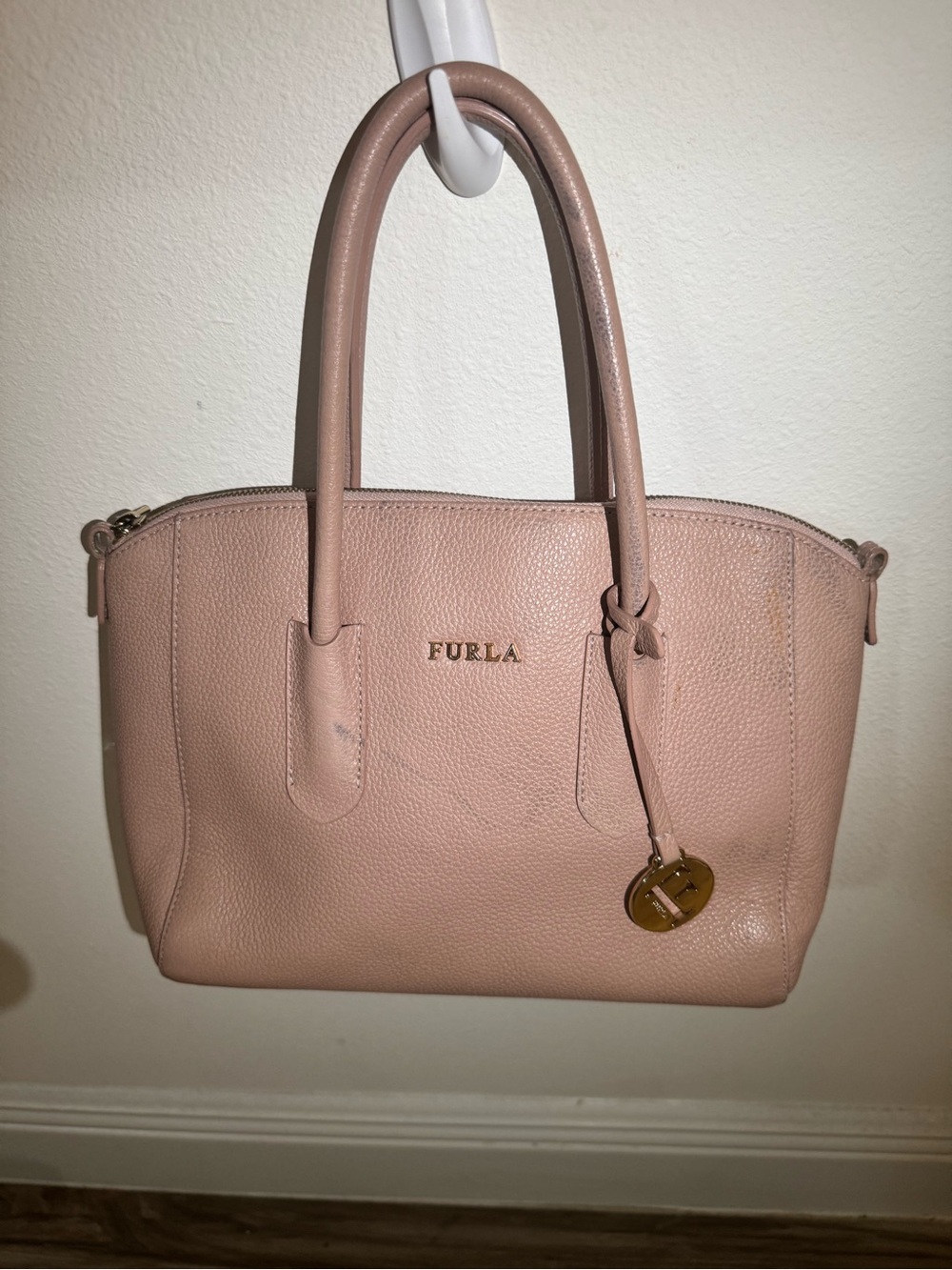 Furla Tessa authentic Pebble Leather Satchel outer stains